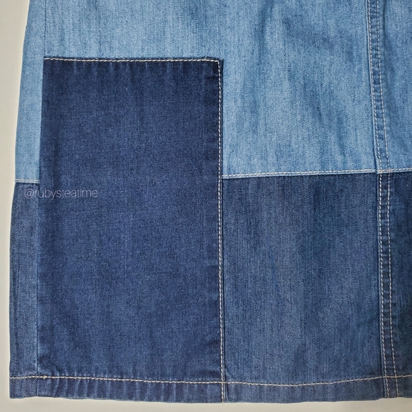 TWO BY VINCE CAMUTO Patchwork Colorblock Pencil Denim Skirt, NWT - Picture 5 of 8